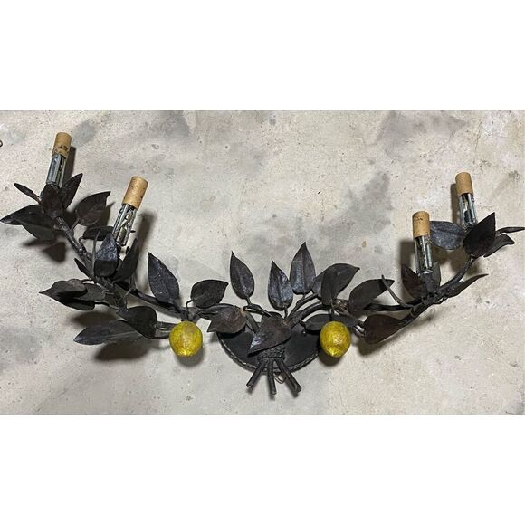 Antique Tole Painted Lemons Wall Sconces Solid Brass 4 Light - Picture 6 of 6